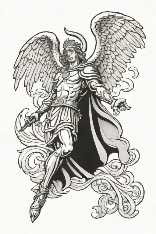saint Michael and lucifer falling tattoo design idea