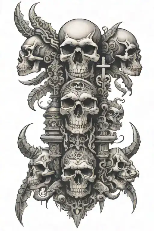 Totem pole of animal skulls representing dark periods tattoo design idea