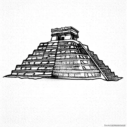Chichen Itza pyramid and kukulcan on the sides all forming a half necklace tattoo design idea