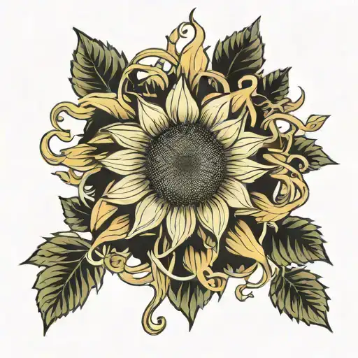 sunflower intertwined representing strength tarot card tattoo design idea