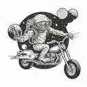 A futuristic scene of an E.T. riding a three-wheeled motorcycle through outer space tattoo design idea