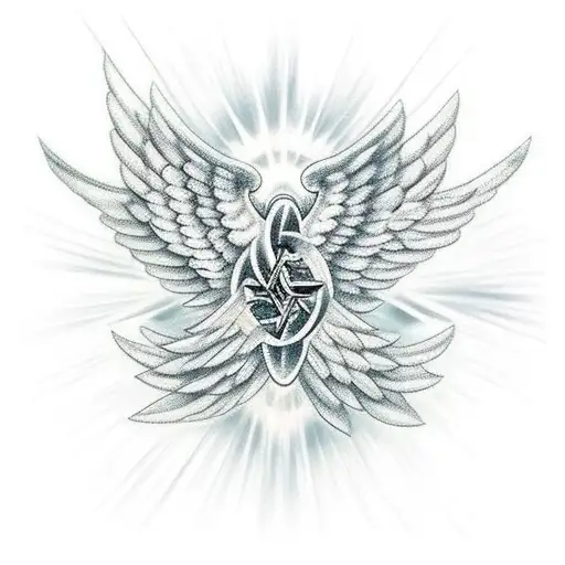  Infinity Cross with Wings on Each Side of Cross & Beautiful Bright Godly Sunrays Shining I tattoo design idea