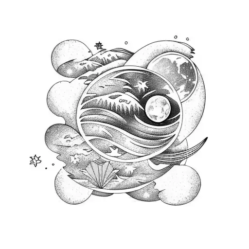 Moon with ocean tattoo design idea