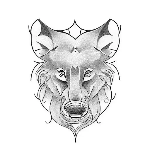 a tatoo involving an irish wolf , a thai elephant and an english lion with the intiials FF somewhere tattoo design idea