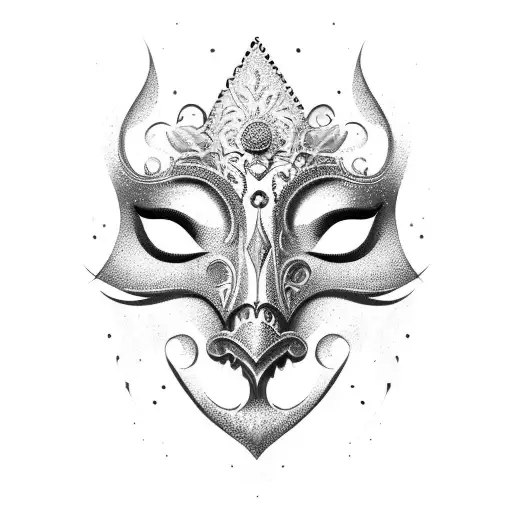 A vibrant and colorful carnival mask with intricate details tattoo design idea
