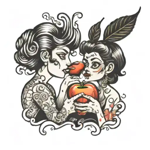 two people eating an apple tattoo design idea