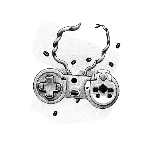 Game controller intertwined with coffee beans tattoo design idea