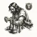 Jesus and devil playing chess tattoo design idea
