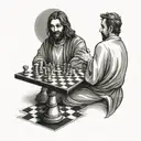 Jesus and devil playing chess tattoo design idea