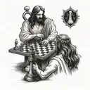 Jesus and devil playing chess tattoo design idea