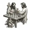 Jesus and devil playing chess tattoo design idea