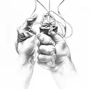 closed black power fist with a broken chain in the palm and a ribbon wrapped around the forearm tattoo design idea