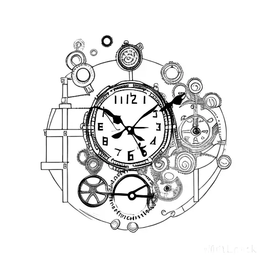 steampunk clock tattoo design idea