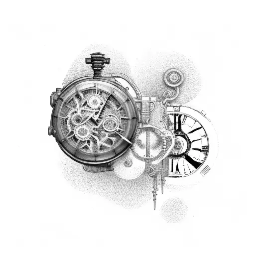steampunk clocks tattoo design idea