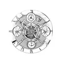 steampunk clocks and compasses tattoo design idea