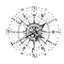 clocks, compass, and gears tattoo design idea