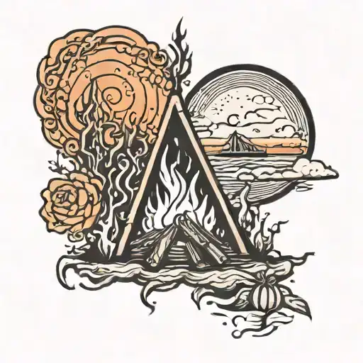 bonfire with orange sky  tattoo design idea