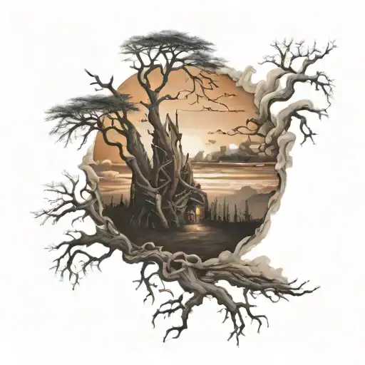 big bonfire orange sky tattoo design idea