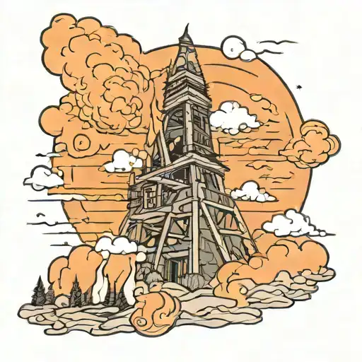 big bonfire orange sky tattoo design idea