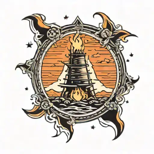 big bonfire orange sky tattoo design idea