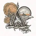 bonfire with orange sky  tattoo design idea