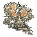 bonfire with orange sky  tattoo design idea