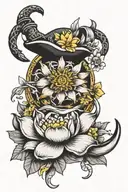 Sailor anchor with crysanthemum, water lily and daffodil  tattoo design idea