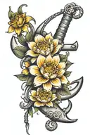Sailor anchor with crysanthemum, water lily and daffodil  tattoo design idea