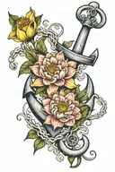 Sailor anchor with crysanthemum, water lily and daffodil  tattoo design idea