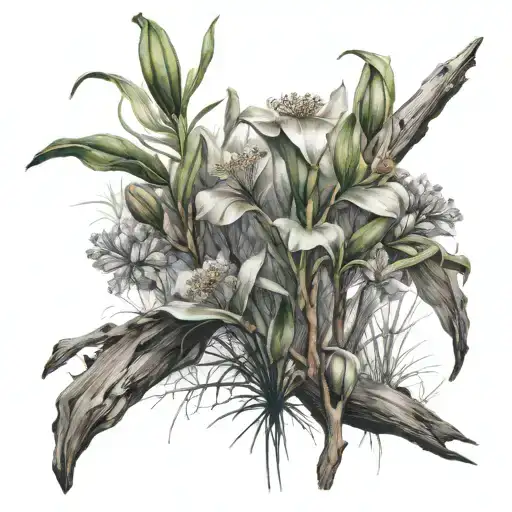 cypress swamp wild flowers growing tattoo design idea