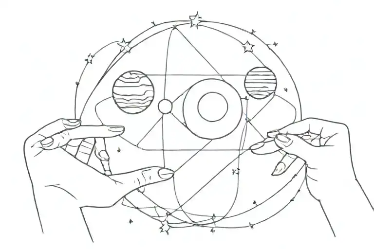 Minimalism, geometric, right hand. Three planets (Philip, Nikita and Timofei) spining around star named Olga tattoo design idea