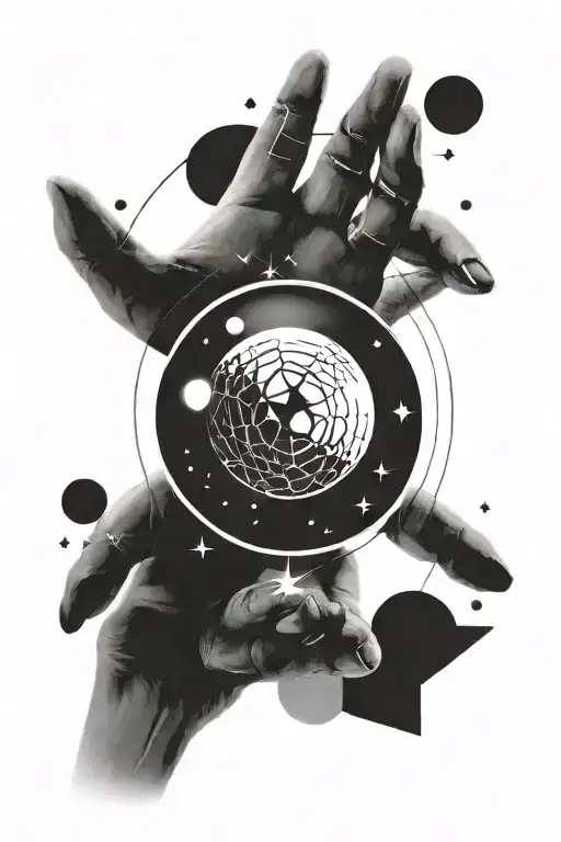 Minimalism, geometric, right hand. Three planets (Philip, Nikita and Timofei) spining around star named Olga tattoo design idea