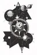 Minimalism, geometric, right hand. Three planets (Philip, Nikita and Timofei) spining around star named Olga tattoo design idea
