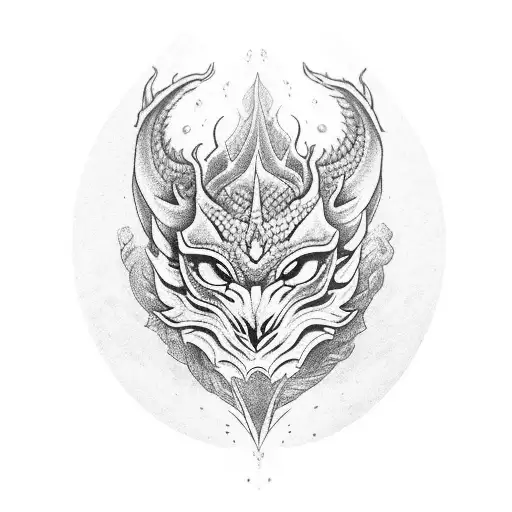 on the hand mask they + dragon on the upper part of the forearm many eyes and dilute everything with patterns tattoo design idea