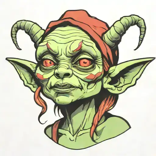 simple cute goblin girl head tattoo design idea