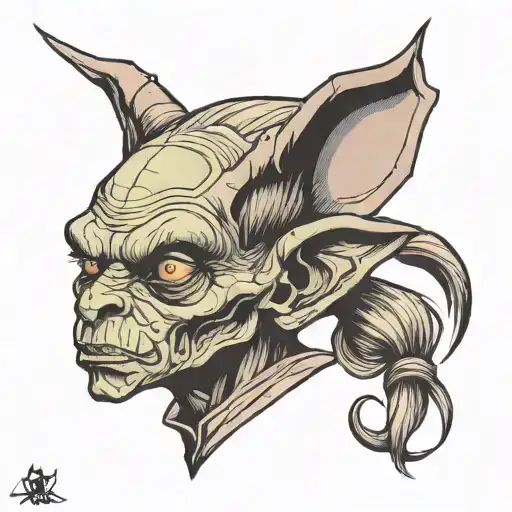 simple goblin girl head tattoo design idea