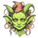 simple cute goblin girl head tattoo design idea