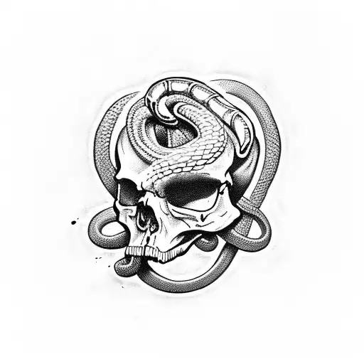 Dark skull with snake tattoo design idea
