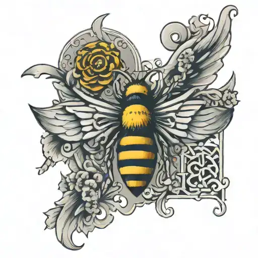 gaelic cross with eagle wings and bumble bee flying above  tattoo design idea