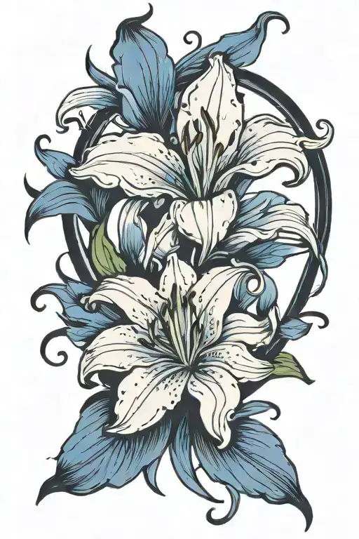 rare blue lily and heart symbolizing love tattoo design idea