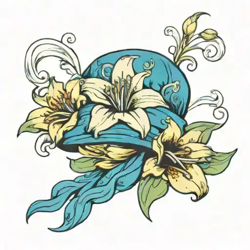 blue rare lily and sky blue beanie hat tattoo design idea