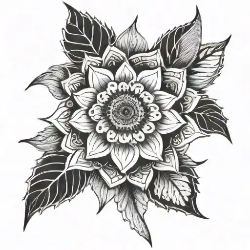 A mandala design incorporating sunflower petals and geometric shapes tattoo design idea