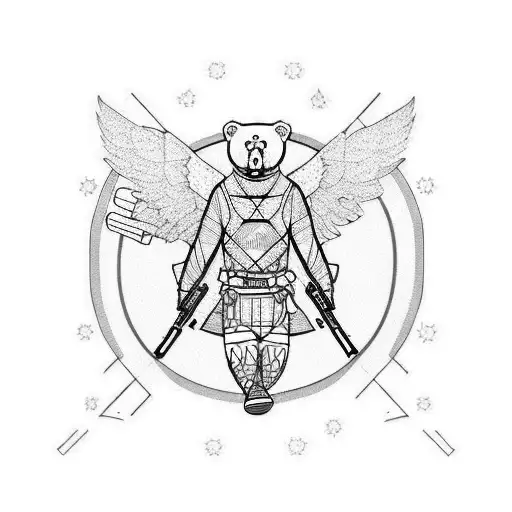 Bear with guns and wings tattoo design idea