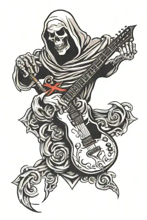 v shaped guitar and grim reaper tattoo design idea