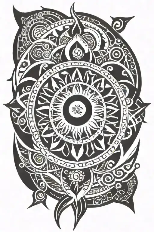 sun mandala with moons inside surrounded tattoo design idea