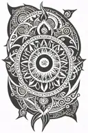 sun mandala with moons inside surrounded tattoo design idea