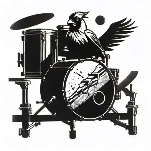 A cardinal bird perched on a drum set tattoo design idea