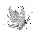 bold, stylized number "19" intertwined with graceful wings, and below it, the phrase "Fly High" in elegant script  tattoo design idea