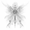 bold, stylized number "19" intertwined with graceful wings, and below it, the phrase "Fly High" in elegant script  tattoo design idea