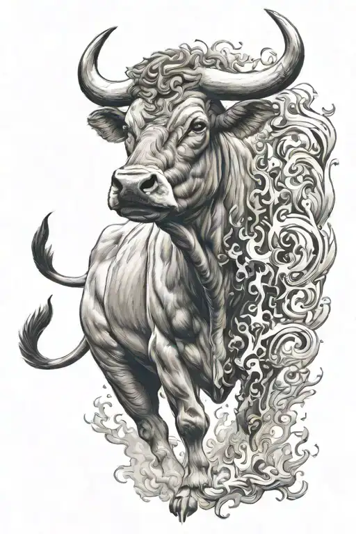 Brahma bull with fire rising tattoo design idea